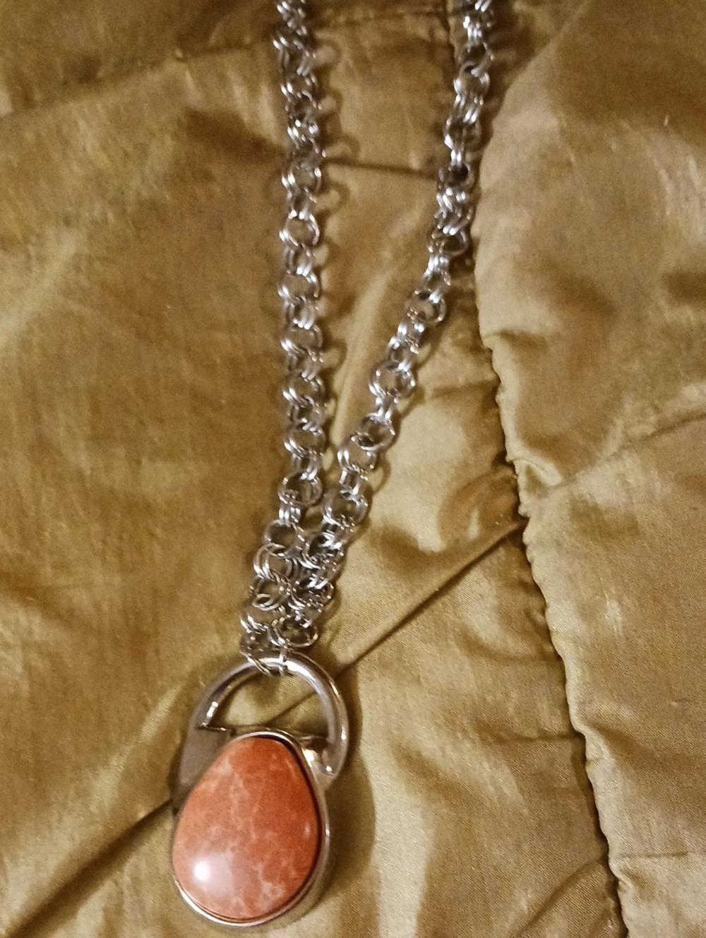 Silver Chain Necklace with Orange Stone Pendant